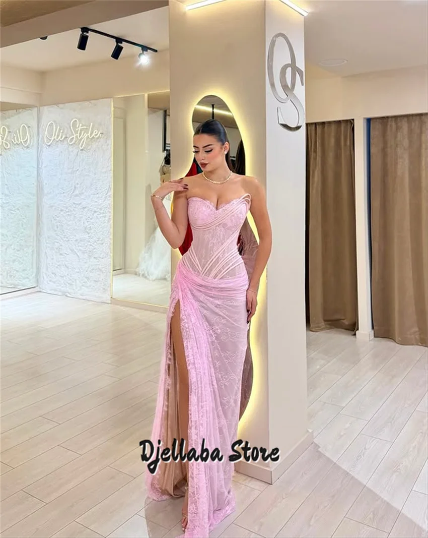 Pretty Pink Customized Off The Shoulder Sweetheart Wedding Party Dress With Split Side Lace Prom Dresses vestidos de