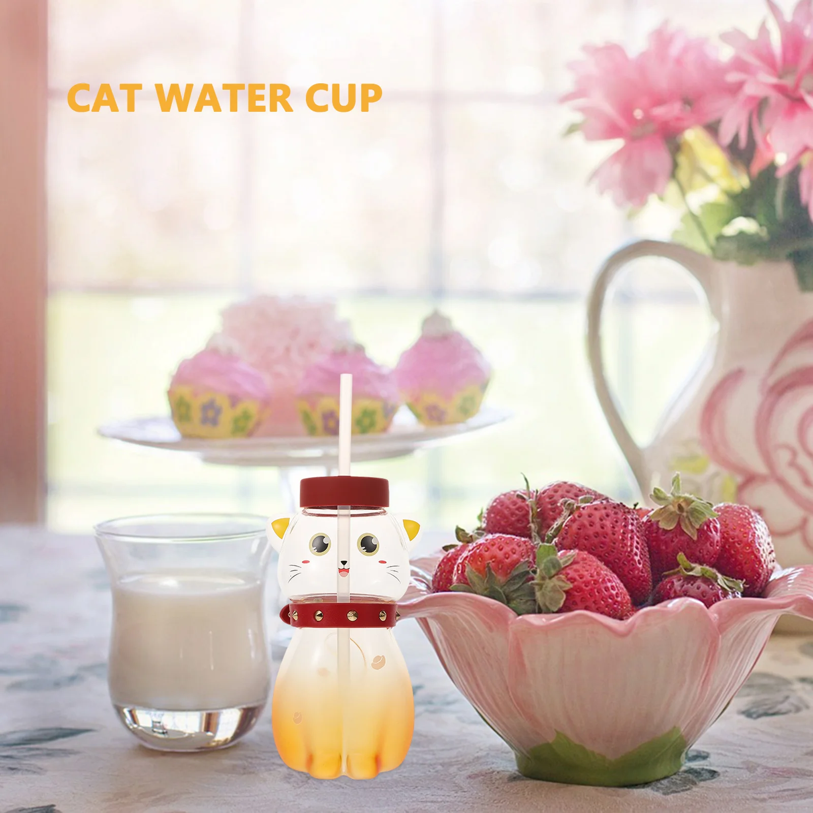 

Cat Kids Water Bottle Straw Seal Cute Lovely Portable Water Bottle Travel Home Office Coffee Glass Cup