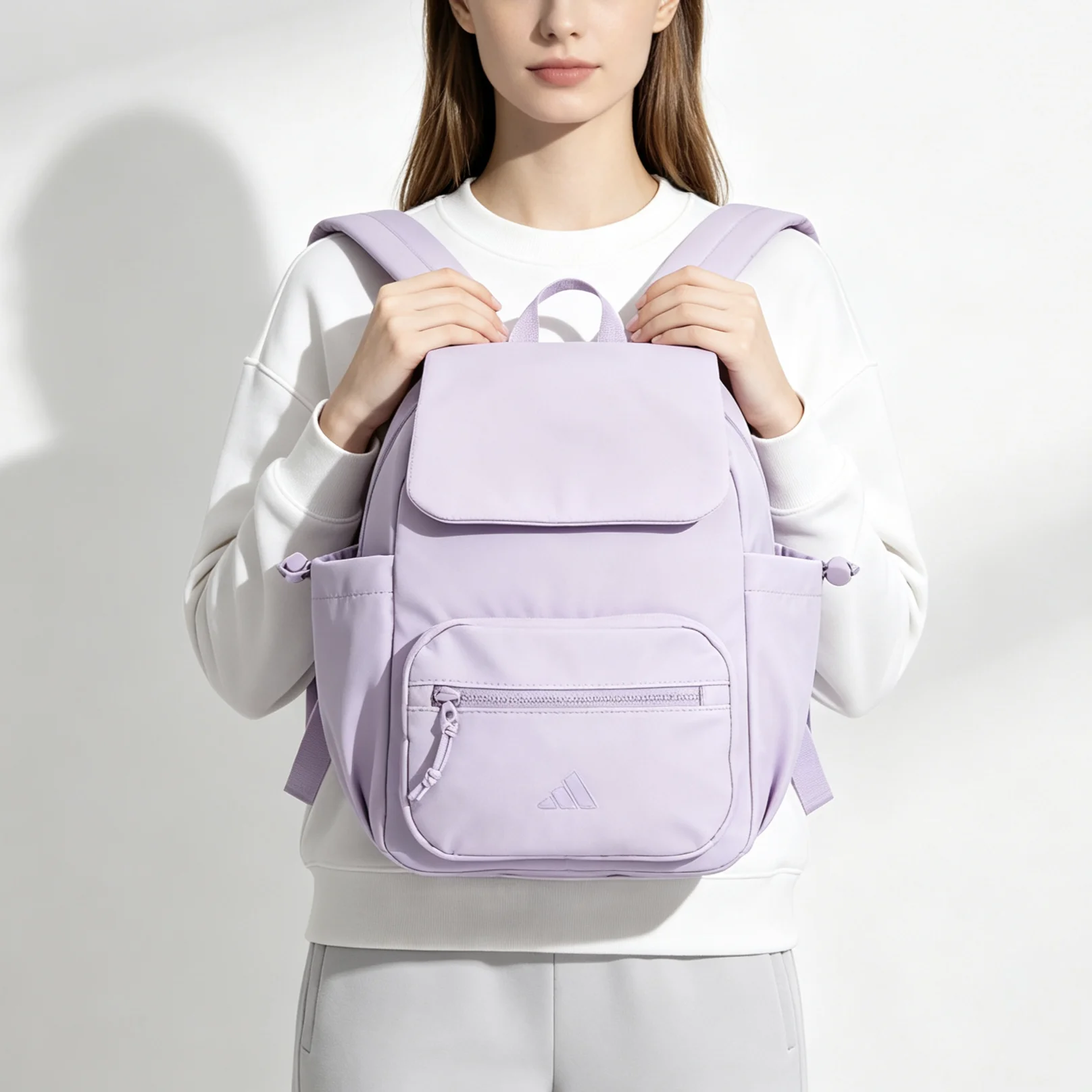 adidas-solid-color-gentle-simple-high-end-versatile-multi-pocket-school-commuting-lightweight-non-straining-shoulder-bag-durable-waterproof-fabric-backpack-unisex-purple-kx9603