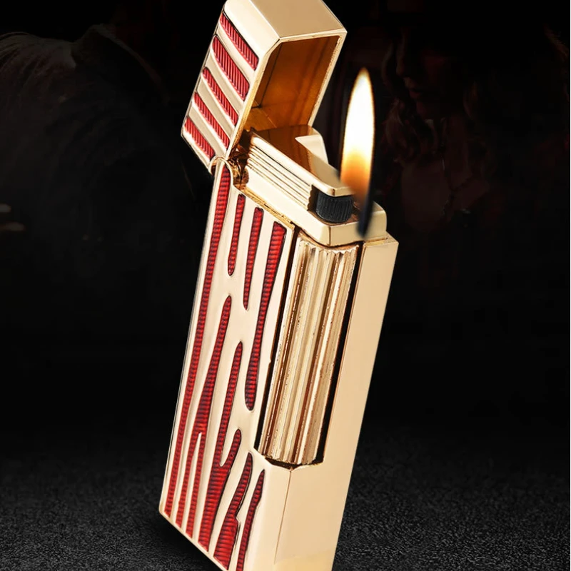 DERUI Metal Narrow Edition Butane Gas Lighter Side Grinding Wheel Ignition Open Flame Lighters Smoking Accessories Gadget No Gas