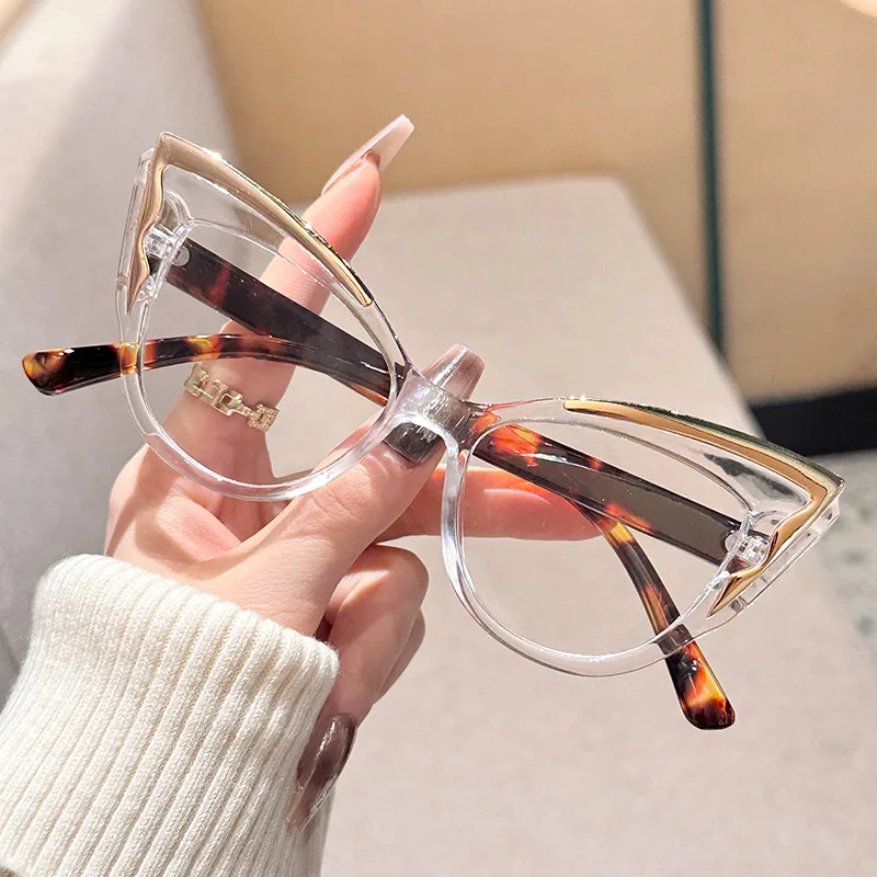 Neutral New Large Frame Color Collision Cat Eye Ordinary Glasses Ladies Retro Anti-blue Light High-definition Flat Glasses