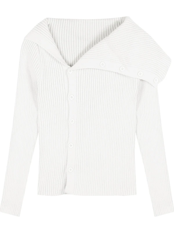 Pure Desire-suéter de punto con cuello grande para mujer, cárdigan abierto con capa Base ajustada Irregular, Top hasta la clavícula, otoño