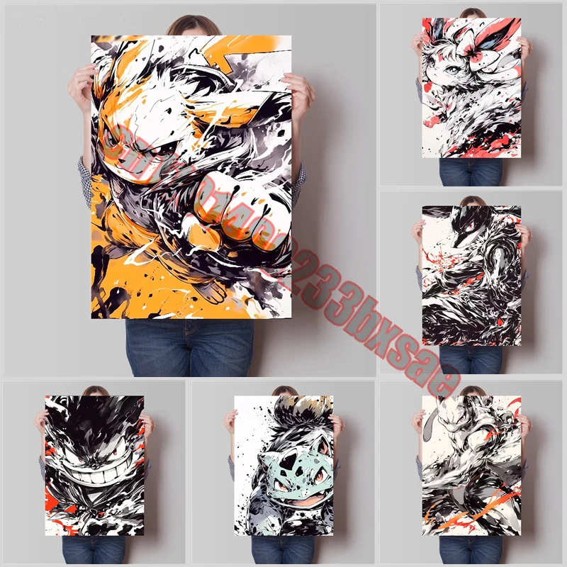 anime-pokemon-pikachu-gengar-mewtwo-pintura-a-tinta-estilo-impressao-pintura-em-tela-cartaz-arte-parede-pintura-a-oleo-na-sala-de-estar