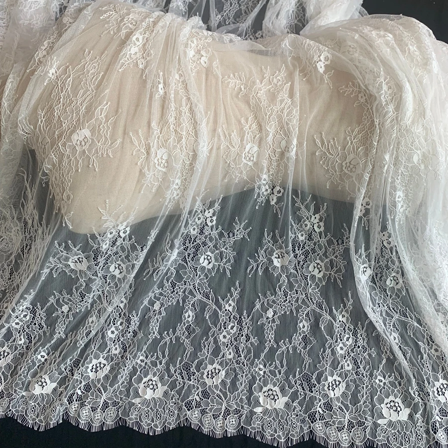 150CM Wide(Height) Subtle High Quality Eyelash Chantilly Lace Fabric DIY Handcraft Lace Material Sewing 3 Meters