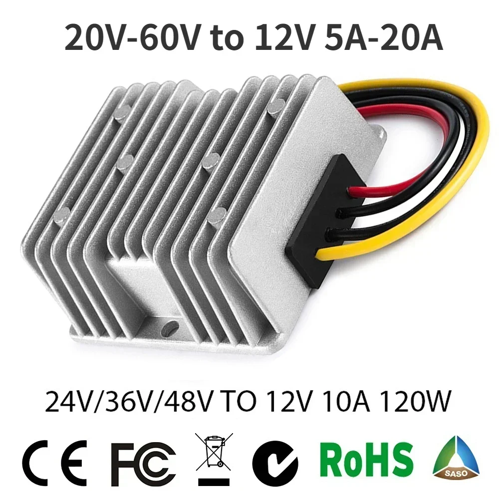 24V 36V 48V to 12V DC DC Converter 5A-20A Car Step Down Reducer Regulator input 20V-60V Car Step Down CE RoHS Certificated