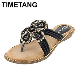 TIMETANG Estate Nuovo Stile Scarpe Sandali Delle Donne Perle di Moda Appartamenti di Alta Qualità Solido Perizoma Pantofole Sexy di Grandi Dimensioni 36-42 Sho