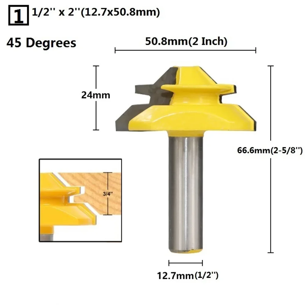 3 pcs 1/2 shank  (12.7mm)  jointing router bit locking miter set, glue joint, tenon drawer front set wood cutter route