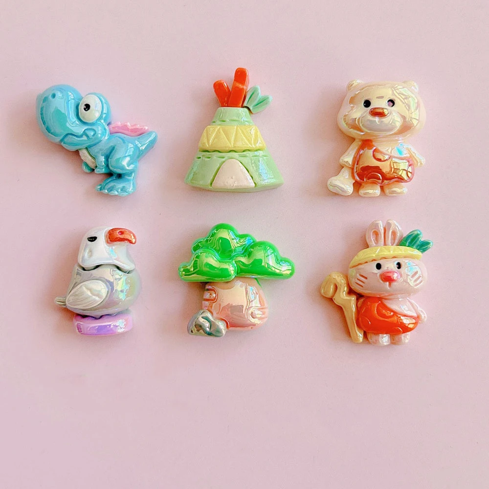 12/24Pcs/Lot Resin Cute Cartoon Parrot Aboriginal Bear Girl Hairpin Accessories Earring Charms Flatback Pendant Homemade Gift