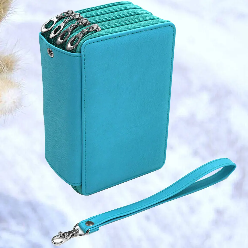 Premium PU Pencil Case Organizer Pencils Pouch Handle Travel School Art Supplies Green Large Capacity Colored Gel