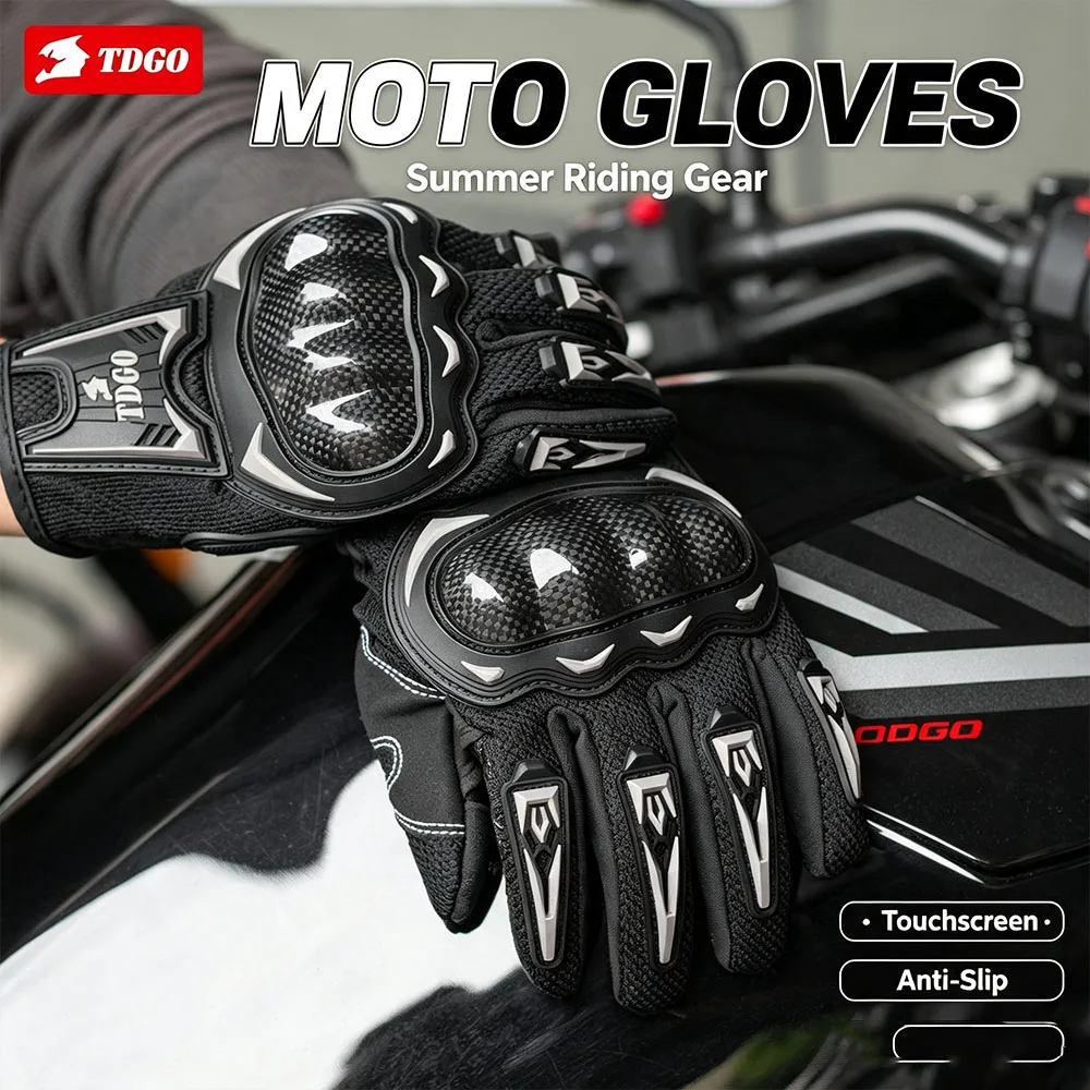 Motorcycle Riding Gloves Carbon Fiber Impact Protection Breathable Mesh Touch Screen Anti‑Slip Shockproof Full Finger Gloves