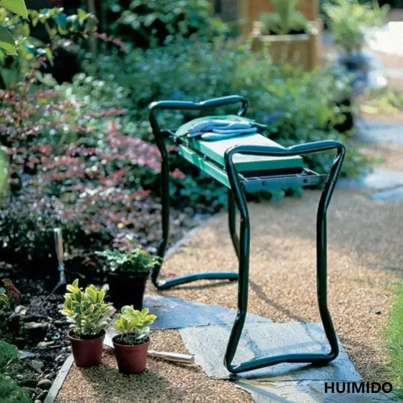 Garden Kneeling Stool with Tool Pouch 2-in-1 Portable Seat Knee Pad Outdoor Gardening Chair with Pockets
