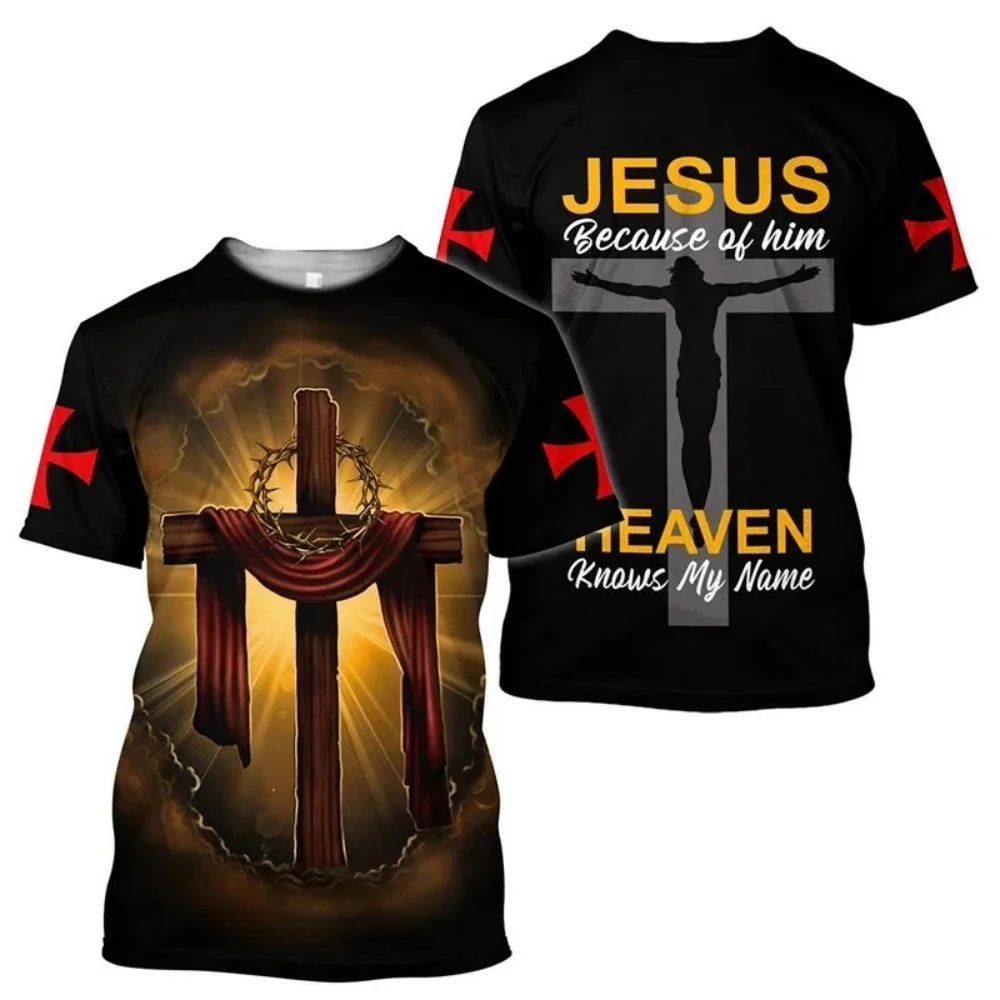 Summer Men's T-Shirt God Religion Christ Jesus Cross 3D Print Hip Hop Loose Short Sleeve Streetwear Vintage Oversized T Shirt ﻿