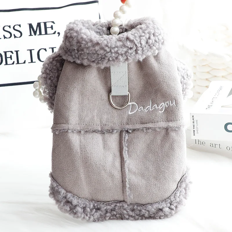 Autumn Winter Gray Brown Puppy Costumes Vest Retro Thick Granular Velvet Warm Coats For Small Medium Dog Poodle Pet Dog Clothes