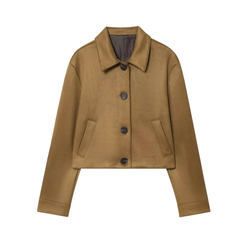 

Women Faux Suede Jacket With Pocket Autumn Collared Pocket Long Sleeve Women's Jackets Casual Simple Female Tops