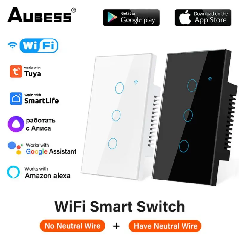 

MOES Smart Glass Panel Switch Smart Life/Tuya App Multi-Control Association, Voice Control with Alexa,Google Home,1/2/3/4 Gang