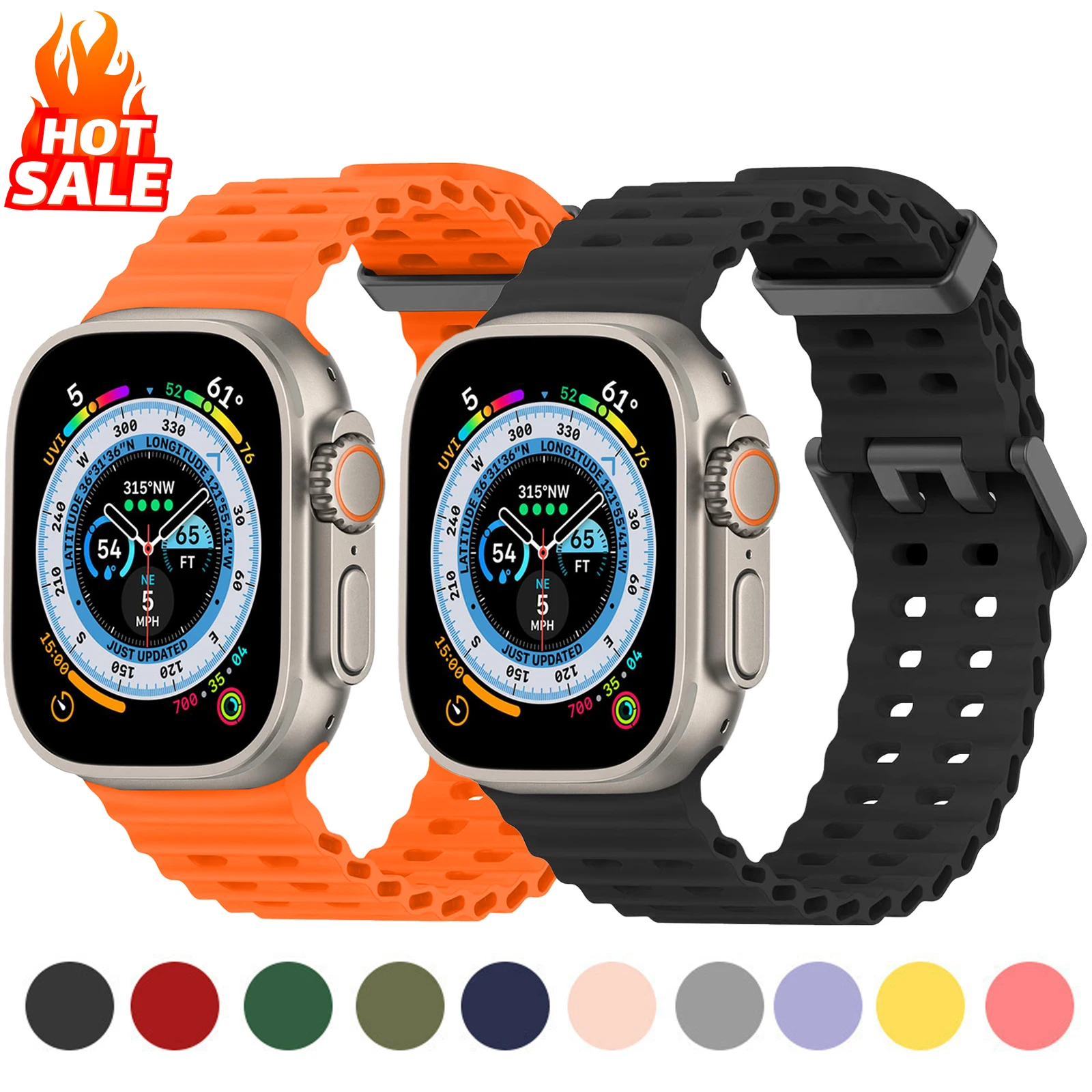 

Silicone Strap for apple watch Band 44mm 45mm 40mm 41mm 42mm 46mm Marine Ocean bracelet iWatch series 10 9 7 8 6 se Ultra 2 49mm