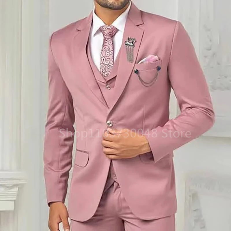 Handsome 3 Piece Pin Wedding Tuxedos Notch Lapel Men Suit Slim Fit One Button Groom Wear Formal Party Blazer (Jacket+Vest+Pants)