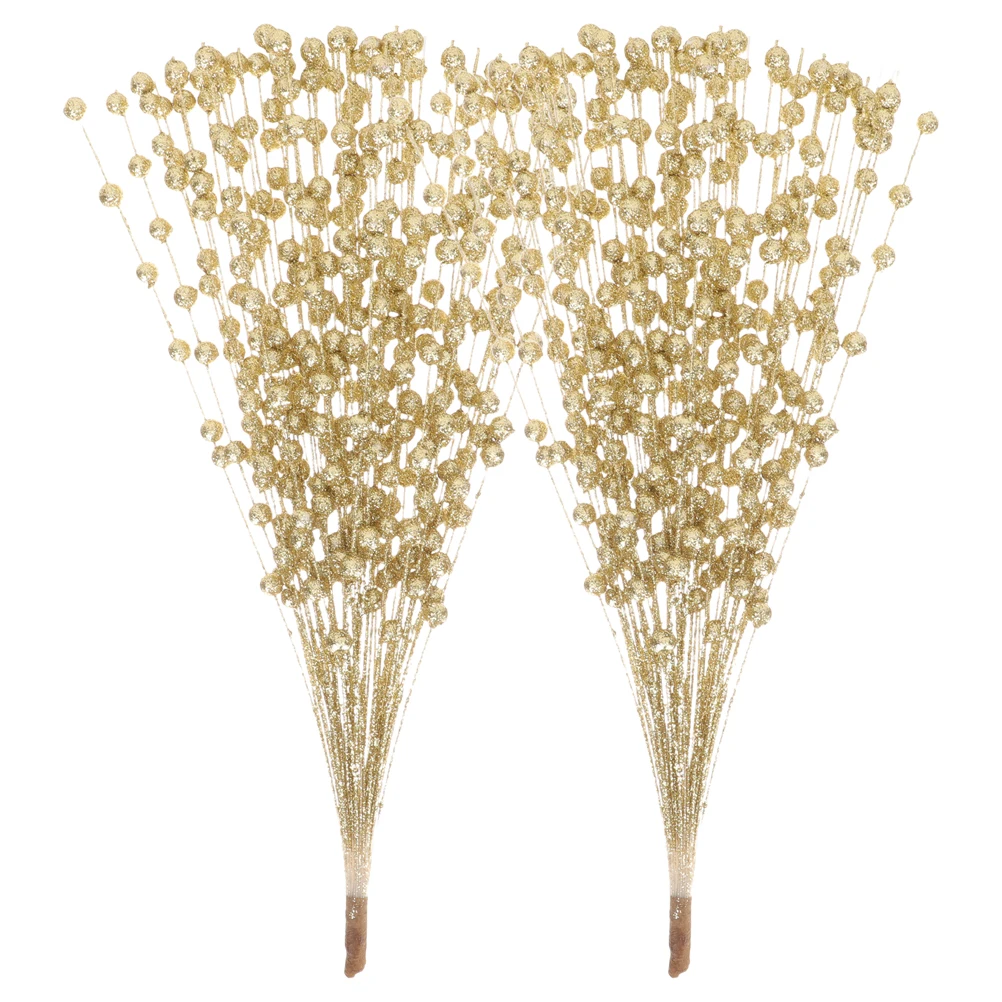 

2pcs Artificial Gold Berry Stems Faux Fruit Decorative Picks Lifelike Floral Arrangements Christmas Party Accessory