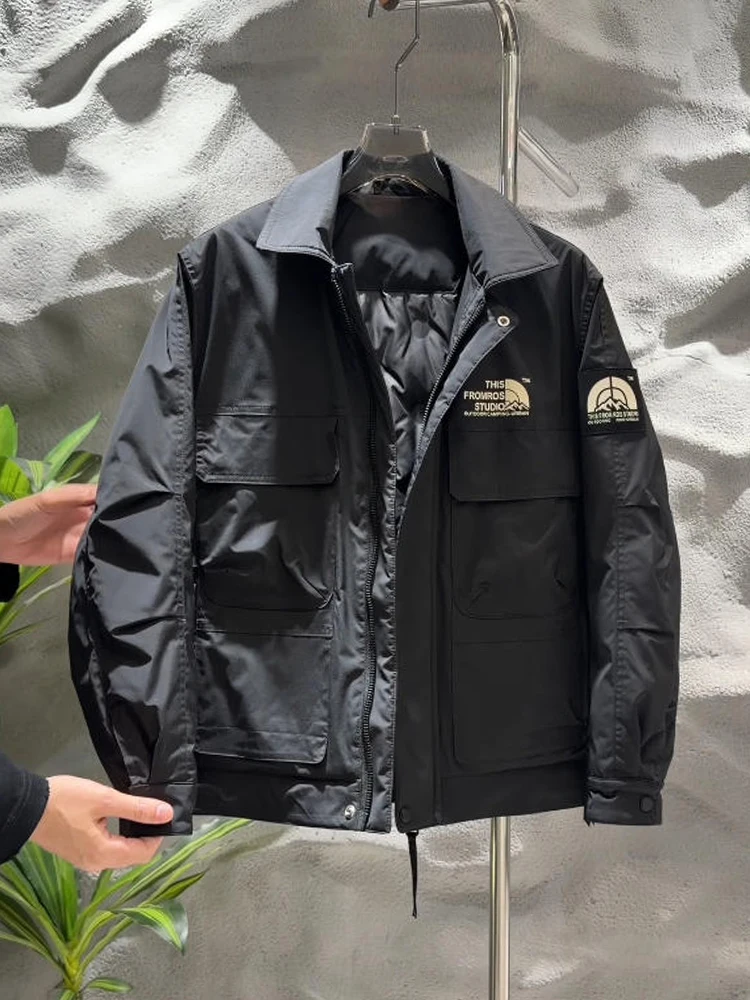 

Men's Casual Sle Windproof down Jaet Bla Winter Warm Outerwear with Multiple kets Versatile Loose Fit Top