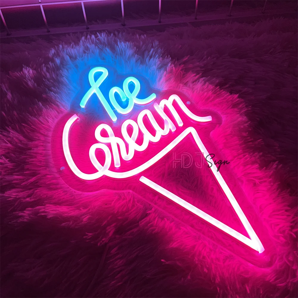 Ice Cream Neon LED Sign Light Wall Decoration for Store Room Party Decor Kids Birthday Gift Night Lights Lamps