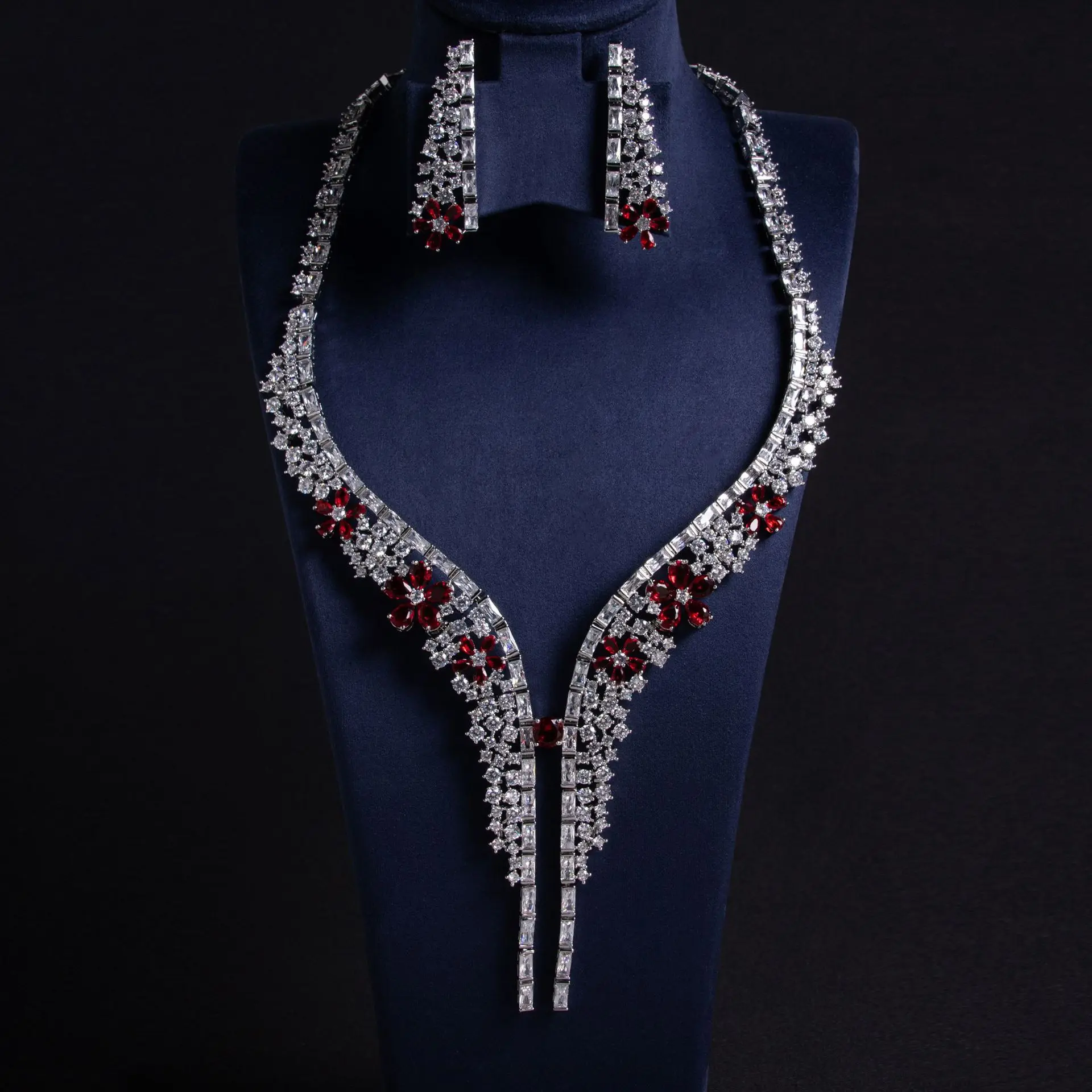New European and American Style 2-piece Necklace Earrings sliver color stereo Women's Dress Decorative Jewelry Wedding Gift M911