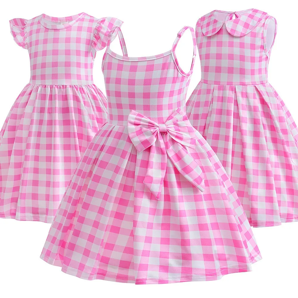 

Новое розовое клетчатое платье-ханьфу для девочек, традиционный сценический костюм с узлом для выступлений