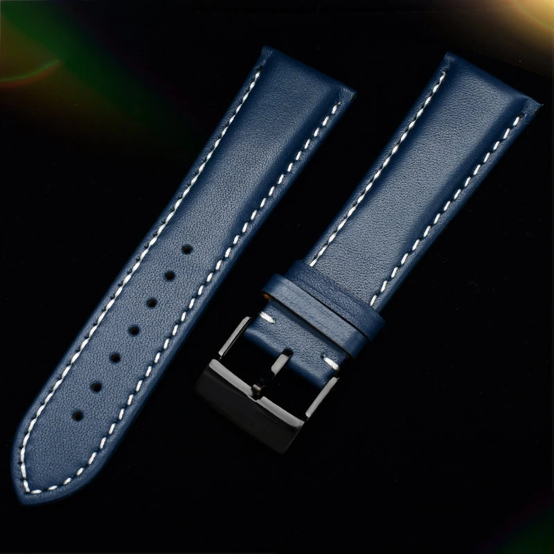 Prawdziwy skórzany pasek do zegarka ze skóry bydlęcej do Breitling Navitimer Avenger Premier żółty wilk pasek do zegarka 22mm 24mm styl klamry