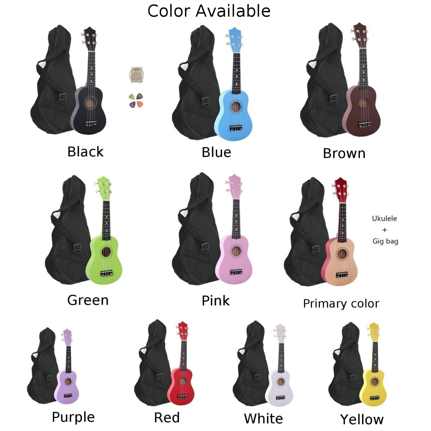 21 Inch Wood Ukulele 4 Strings Beginners Ukulele Kids Gift Starter Musical Instruments Soprano Bass Guitar With Bag Multi Color