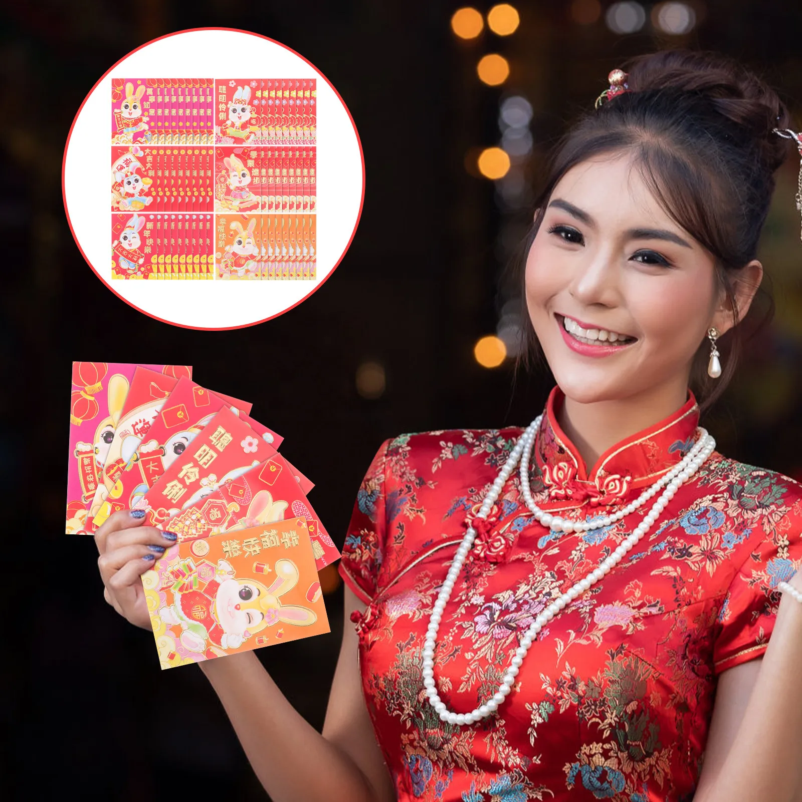 

54Pcs Bunny Pattern Red Packets Traditional Paper Red Envelopes for Year of Rabbit 2023 New Year Gift Luck Money Bag Festival