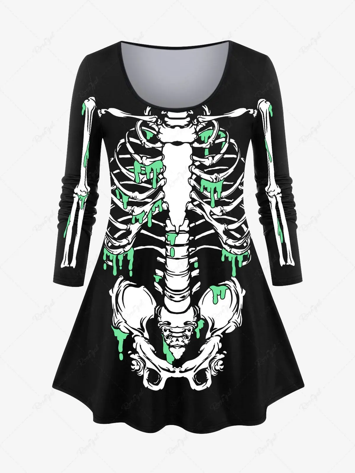 Autumn 2023 New Ladies Halloween 3D Skeleton Bloody Printed Long Sleeves T-shirt Or Skinny Leggings Daily Casual Matching Set