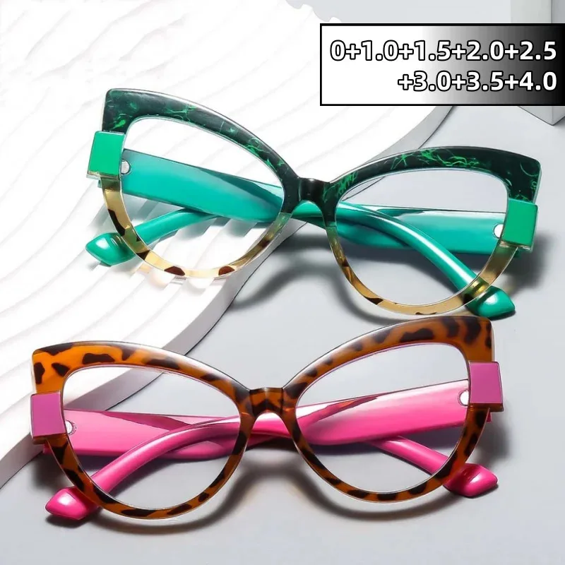 Personalisierte, farbblockierte Katzenaugen-Lesebrille mit großem Rahmen, blaues Licht blockierender Augenschutz, Reise-Strandbrille