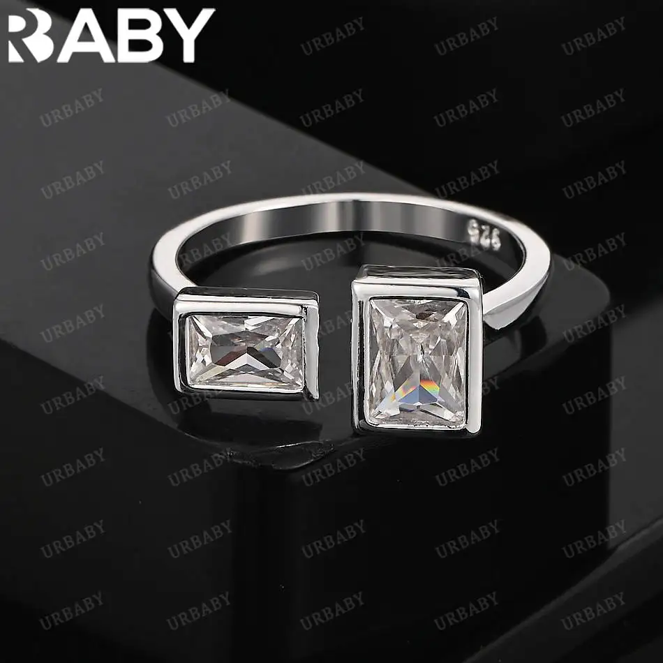 

URBABY 925 Sterling Silver Square Zirconia Wedding Ring For Women Grace Jewelry Trend Fashionable Birthday Party Gifts