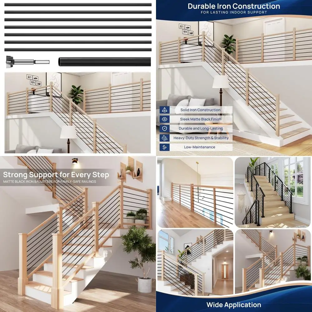 

Matte Black 35/64 Hollow Iron Stair Balusters for Interior Railing with 14mm Wood Drill Bit