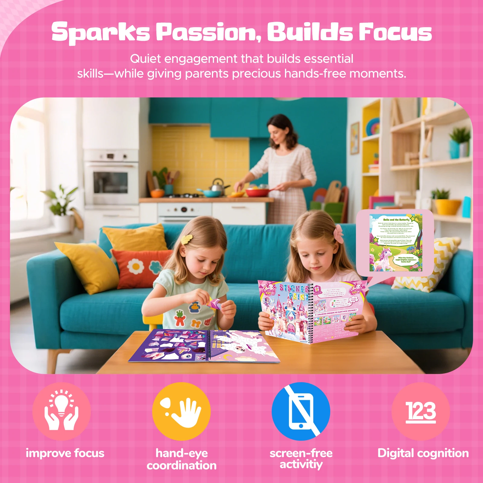 New 4PCS Sticker Paint Story Books for Kids Ages 4-10 Unicorn Mermaid Animals Designs Paint Sticker by Numbers Kids Gifts