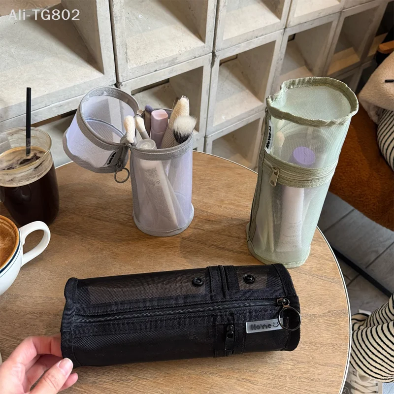 

Portable Mesh Dual-use Makeup Brush Storage Bag Large Capacity Stand-up Pouch Travel Friendly Simple Brush Case Holder