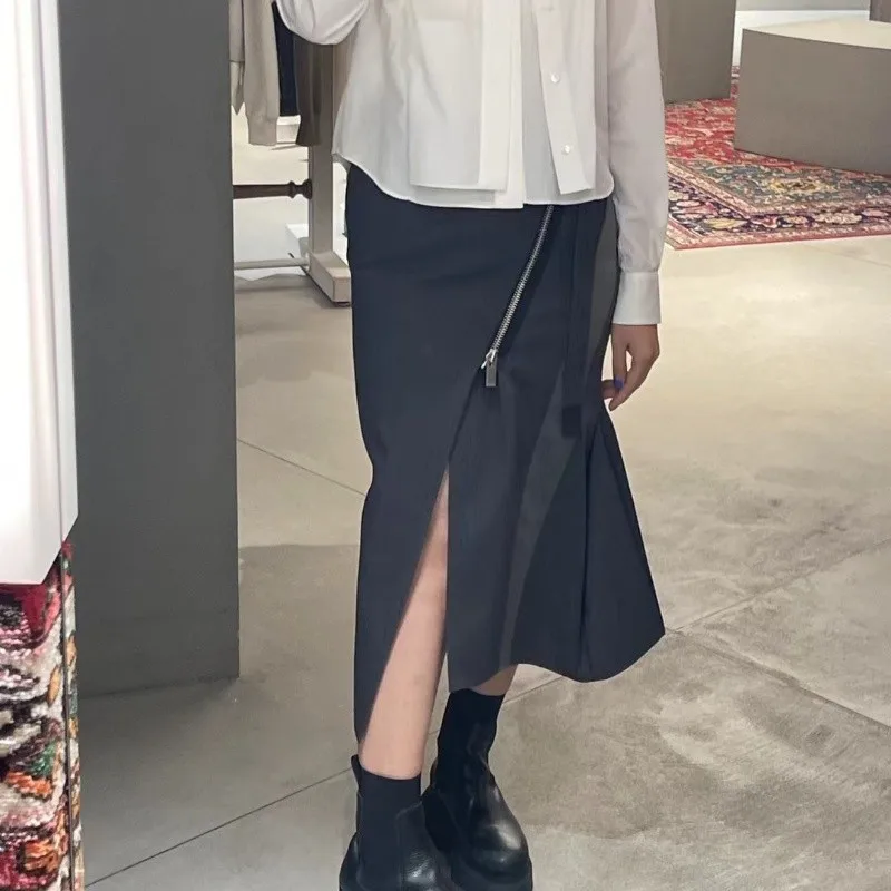 2025 Autumn Winter New Patchwork Color Block Skirt Women Loose Casual Versatile Irregular Long Skirt