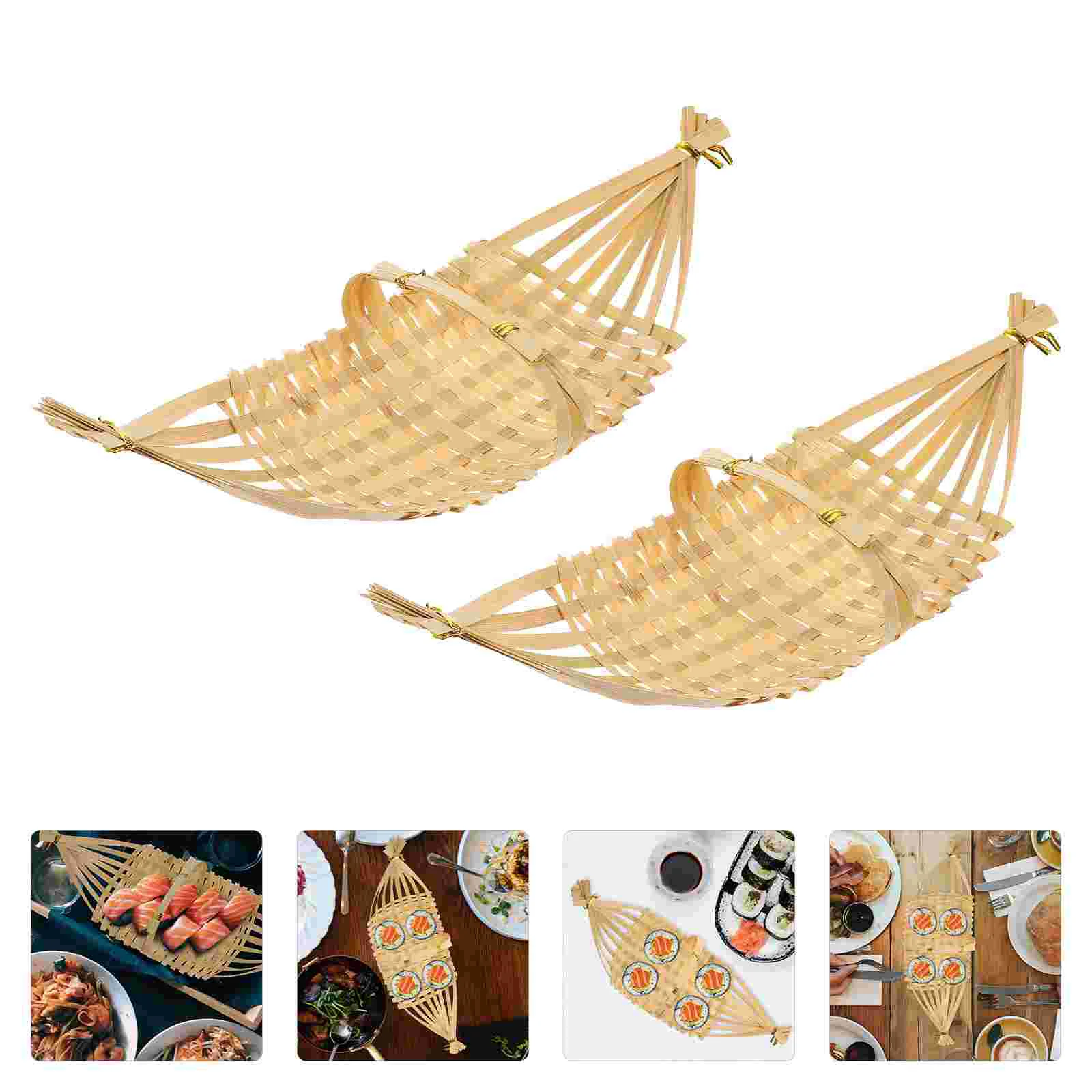 2 Pcs Basket with Lid Bamboo Lampshade Creative Fruit Dried Plate Home Refreshment Khaki Hand-woven Baskets Hotel Supplies