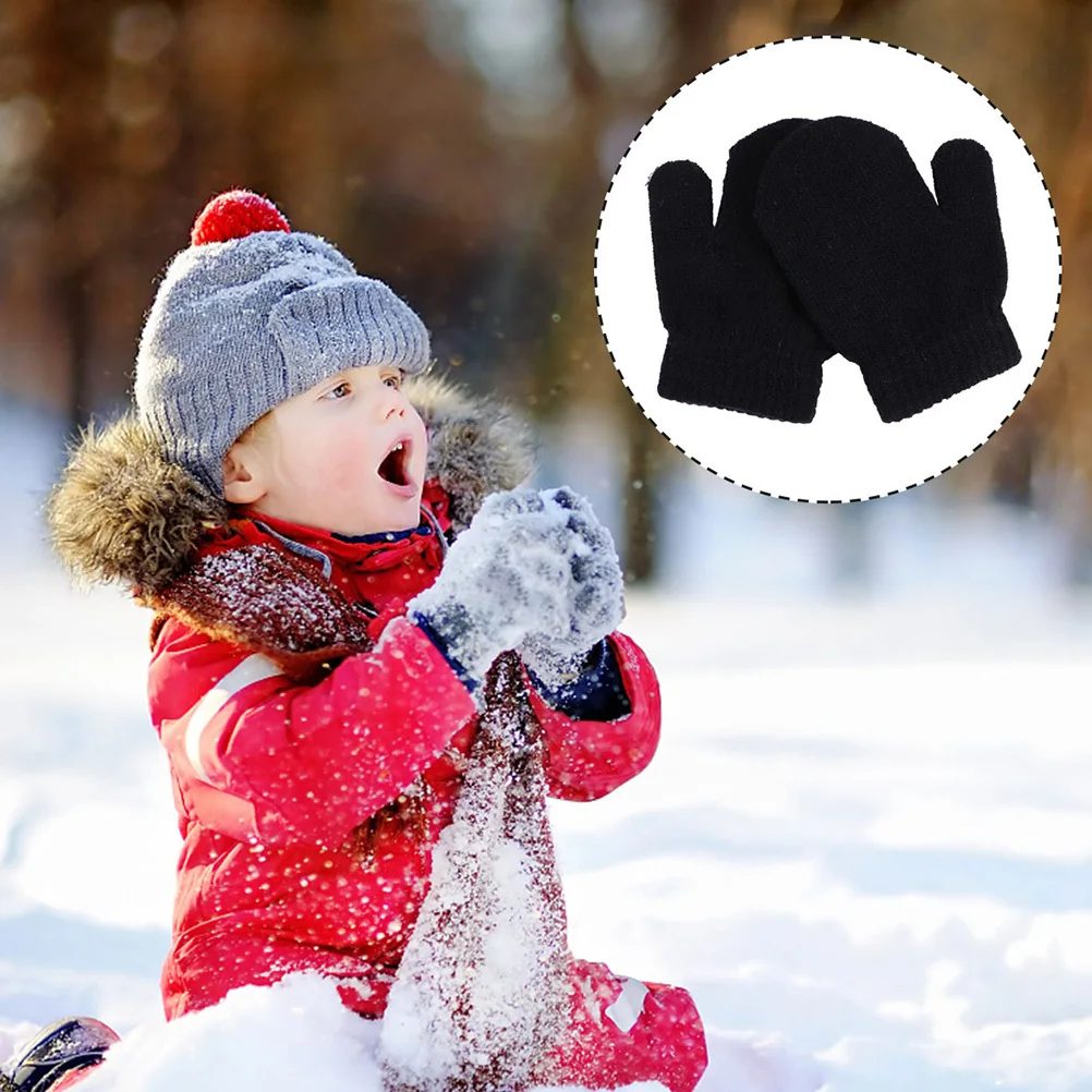 

5Pairs Kids Winter Gloves Warm Full Finger Knitted Children Mittens Soft Stretchable Unisex Toddler Hand Warmers