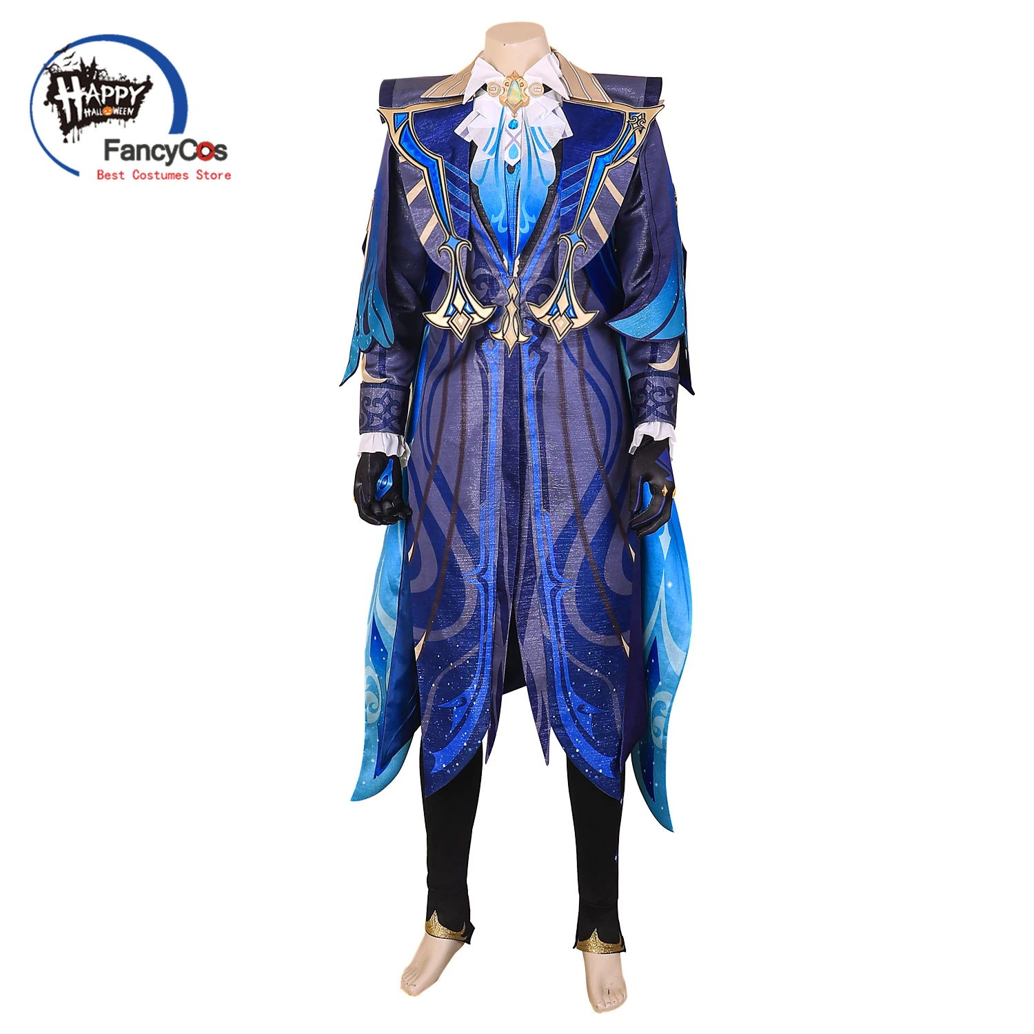 Fontaine Neuvillette Cosplay Costume Genshin Impact Leviathan Judicator Uniform Wig Cloak Gloves Halloween Party Carnival