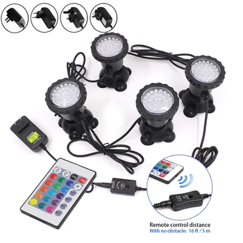 IP68 Waterproof LED Underwater Light 12V 36LEDs RGB Underwater Spot Lights with Remote Power Kit for Swimming Pool Aquarium