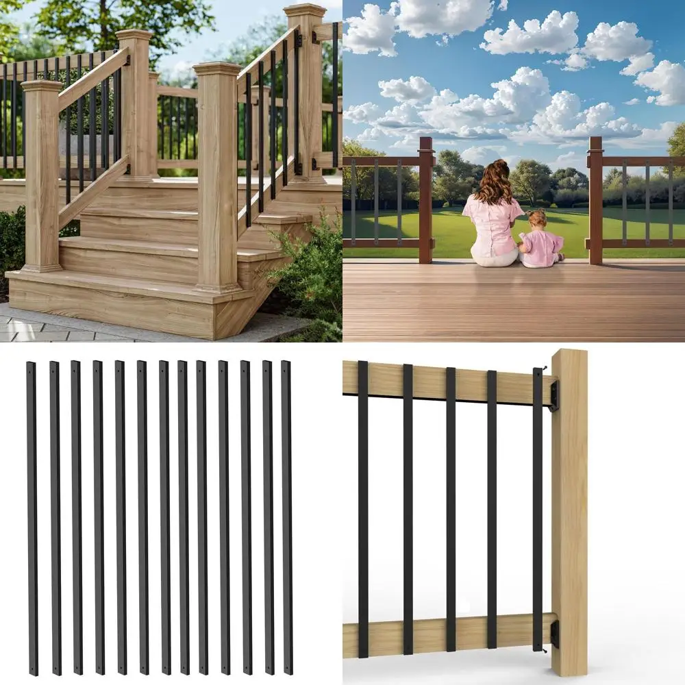 

50 Pack Deck Balusters with Ends & Screws, 32.25 Metal Railing Spindles Kit for Staircase, Decks, and Porches