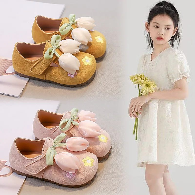 

Spring Autumn New Tulip Girl Princess Shoes Fashion Flower Casual Baby Soft-soled Fashion Mary Jane School Student Loafer