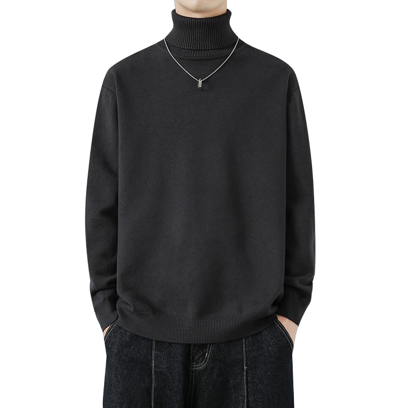 Suéter pulôver masculino de gola alta, cor sólida, estilo básico, fio macio de água, camada base moderna para primavera, outono e inverno