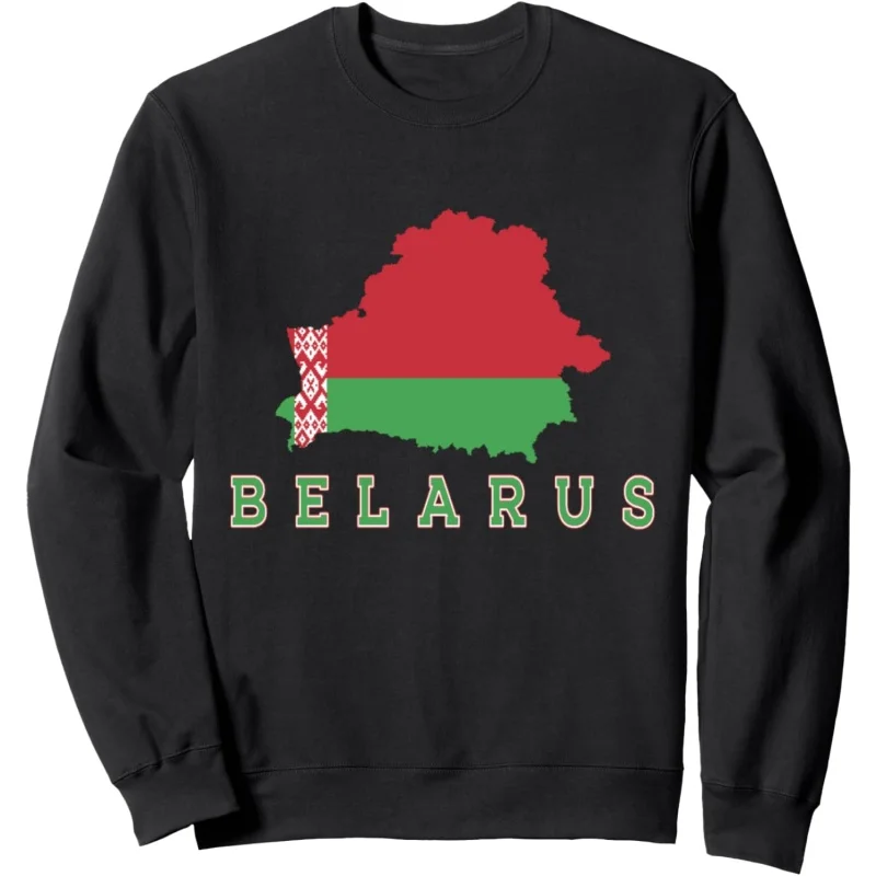 3D Print Belarus Flag Map Hoodie For Men Belarusian National Emblem Pattern Sweatshirt Casual Long Sleeves Round Neck Pullovers