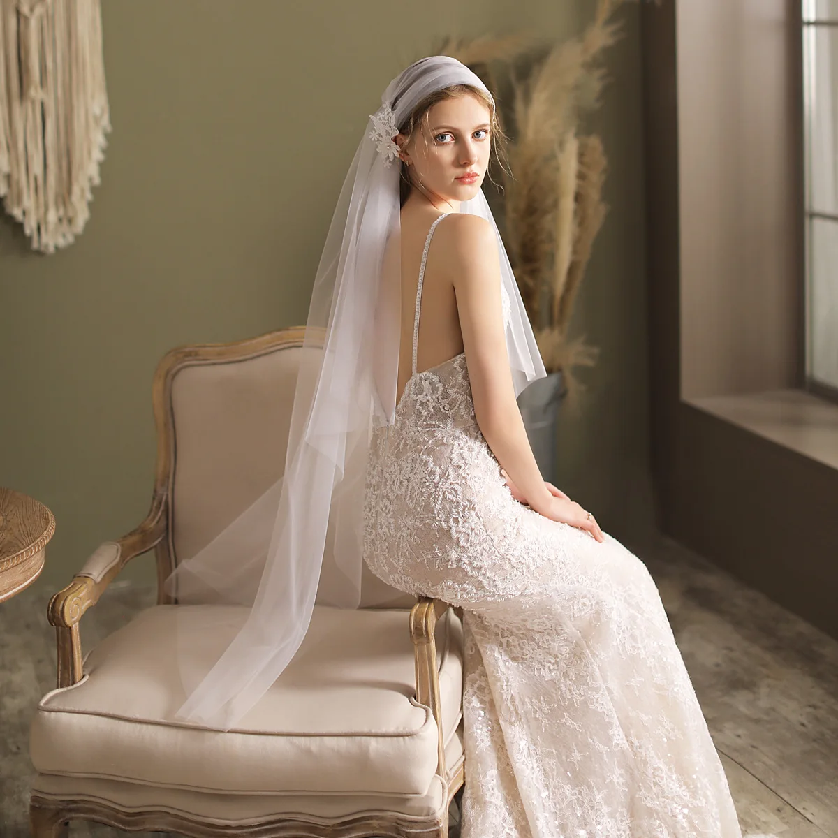 

V820 New Retro Hat-Style Double-Sided Clip Bridal Veil, Exquisite Lace Flower Wedding Accessories Manufacturer Wholesale