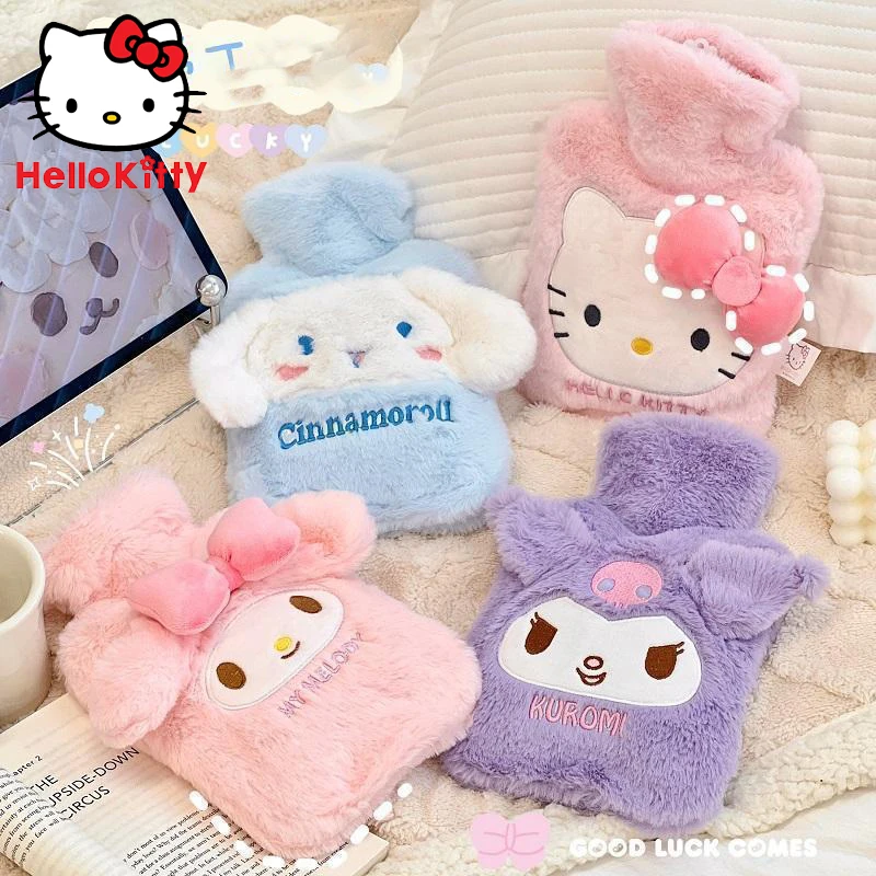 Sanurgente Hello Kitty Cinnamoroll Kuromi Bouteille d'eau chaude portable pour filles, joli dessin animé, chaud et doux, cadeau de Noël, nouveau