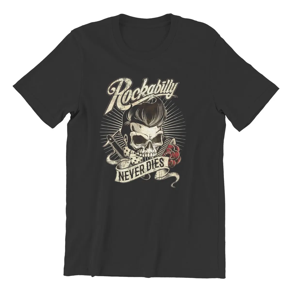 Men\'s T-Shirt Rockabilly Never Dies  Fun Cotton Tees Short Sleeve Biker 50 Rolling Greaser Topseller T Shirt Clothes New Arrival