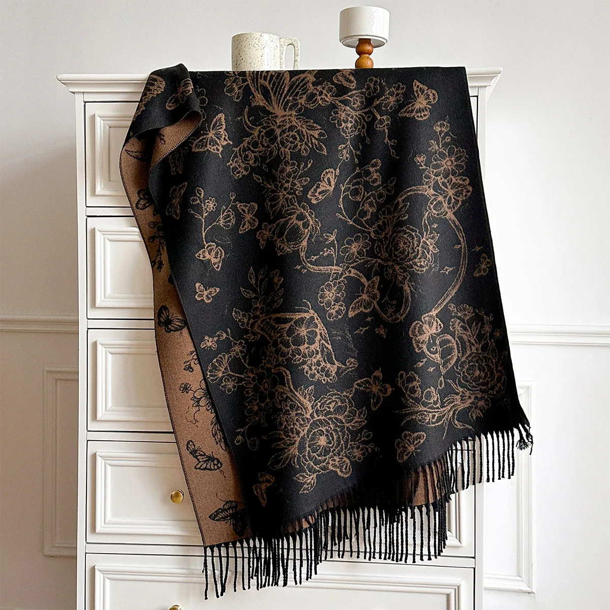 Women Imitation Cashmere Scarf Fringed Thick Warm Shawl Reversible Winter Print Scarf Pashmina Autumn Large Blanket Wrap