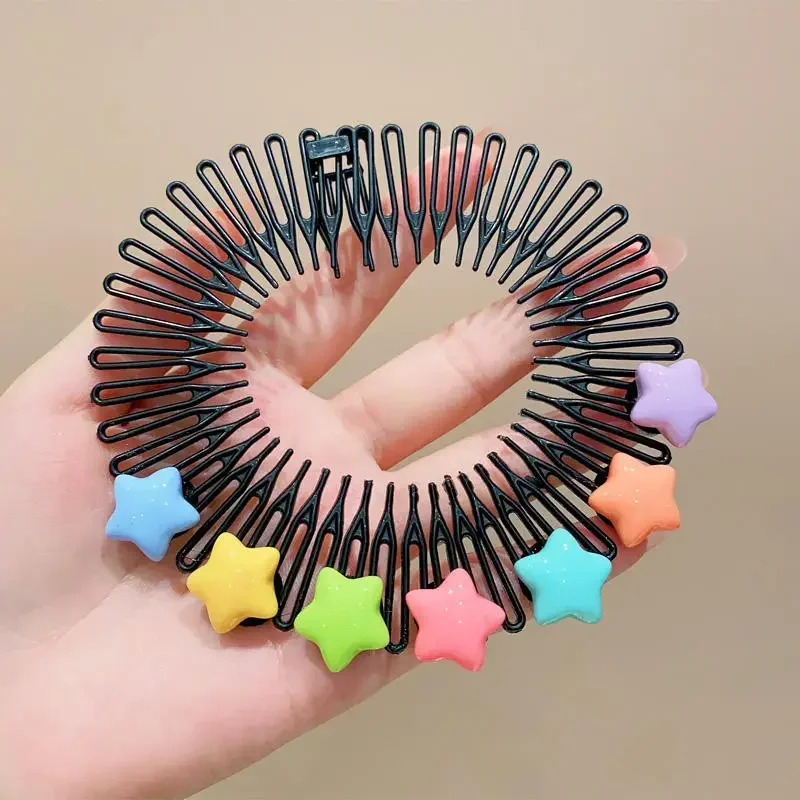 Children Colorful Broken Hair Comb Cute Cartoon Headband Hair Clips Girls Sweet Princess Headdress Elongated Hair Accessories