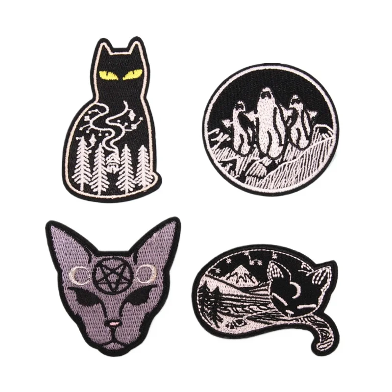 PGY Dark Punk Embroidered Patches for Clothes Sleep Cat Penguin Wolf Patch High Quality Dream Appliques Diy Clothes Accessories